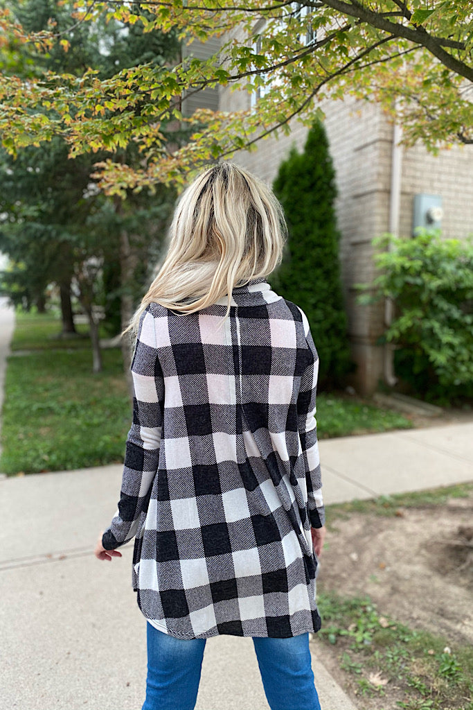 Fall Feels Checkered Cowl Neck Tunic