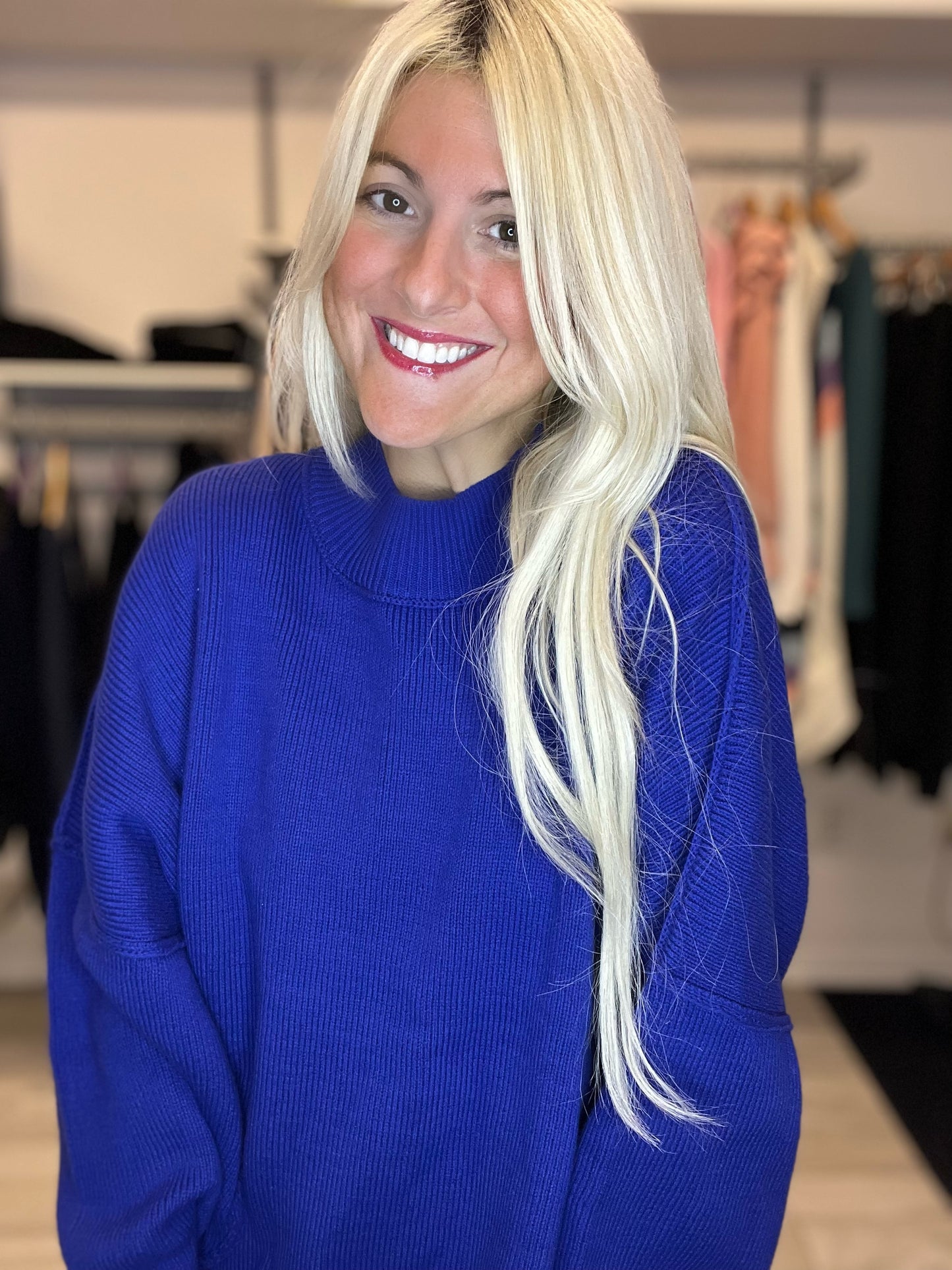 Miranda Oversized Cotton Mix Sweater-Blue