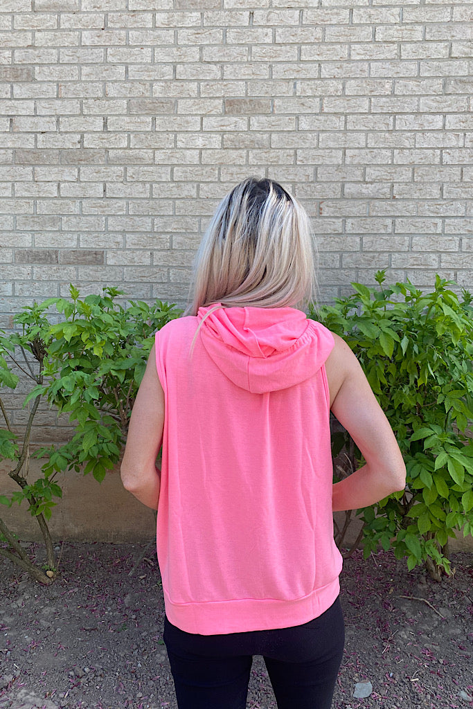 Pink Sleeveless Hoodie Top