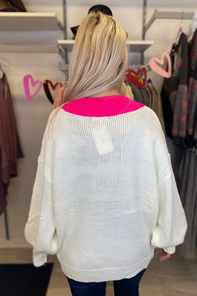 Stunning Mock Neck Heart Bubble Sleeve Sweater