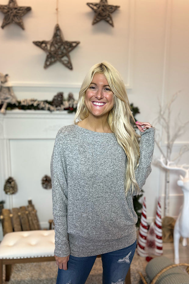 Grey Asymmetric Dolman Sleeve Top