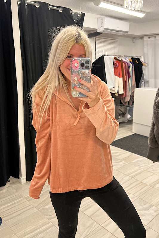Coral Ribbed Soft Half Zip-SALE