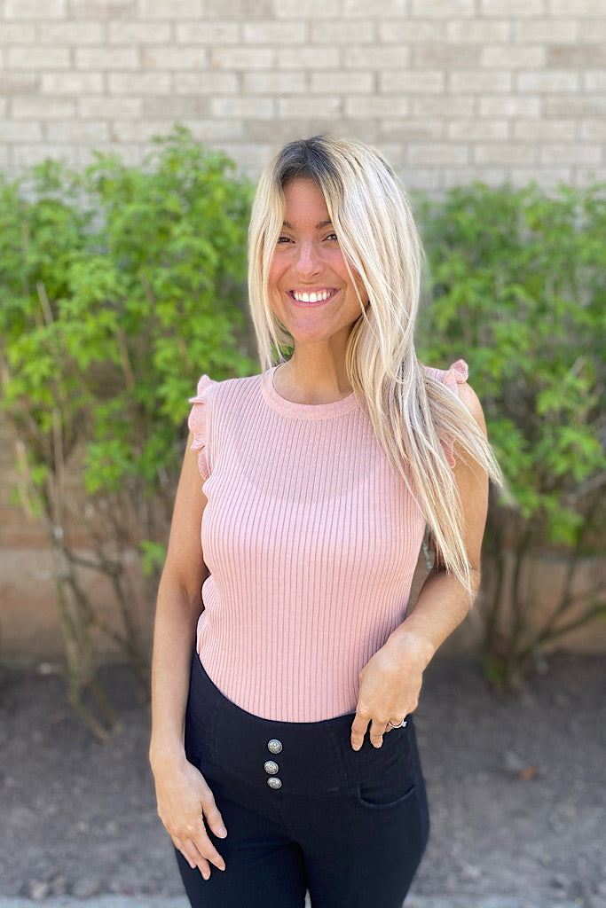 Blush Sleeveless Ruffle Knit Top-SALE