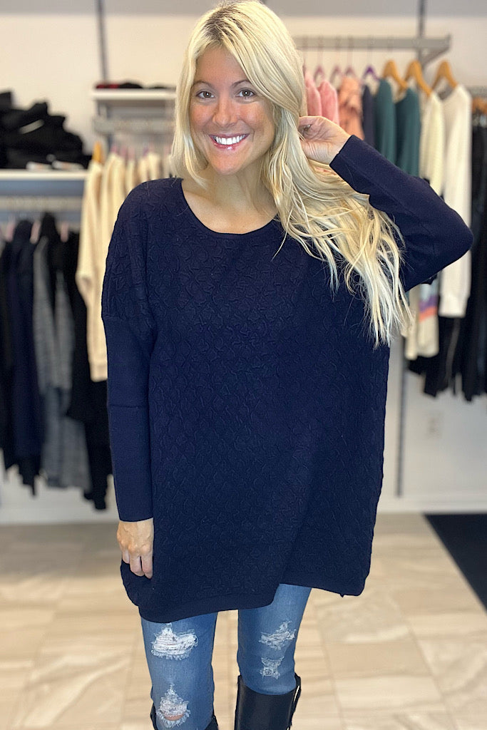 Navy Elite Knit Hi Low Sweater
