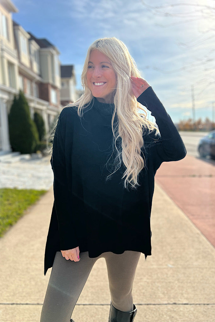 The Positive Vibes Black Cowl Neck Sweater