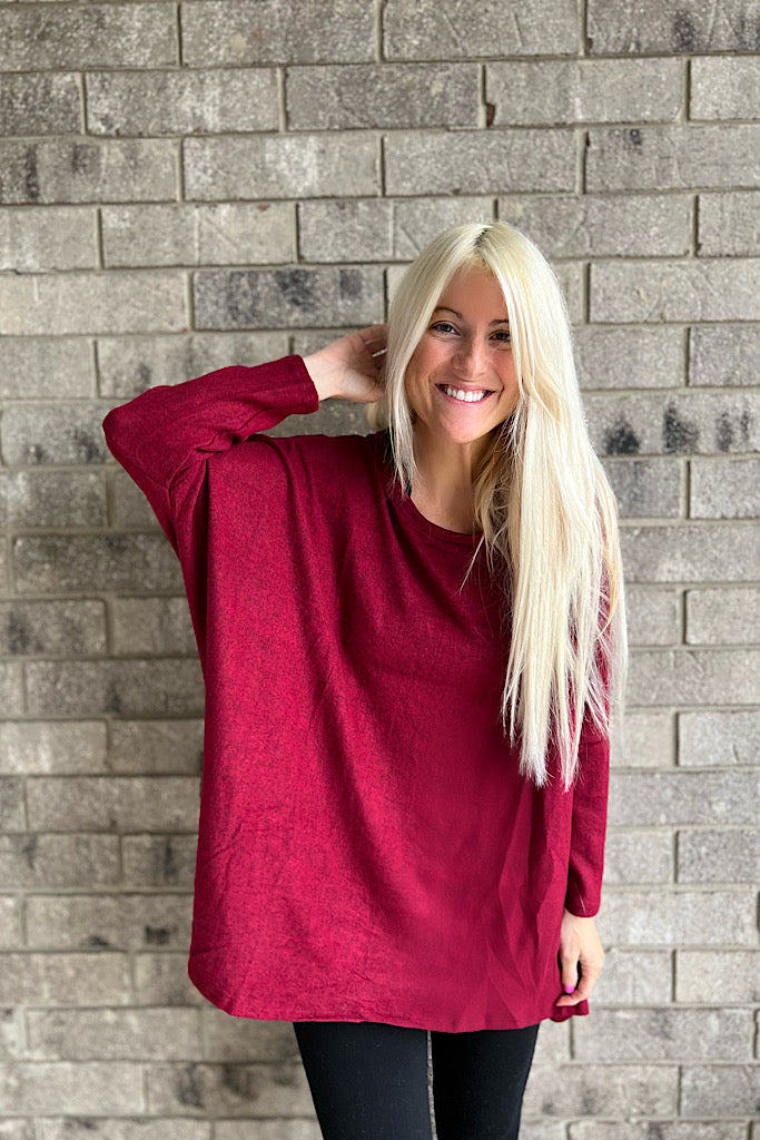 Burgundy Soft Brushed Oversized Tunic