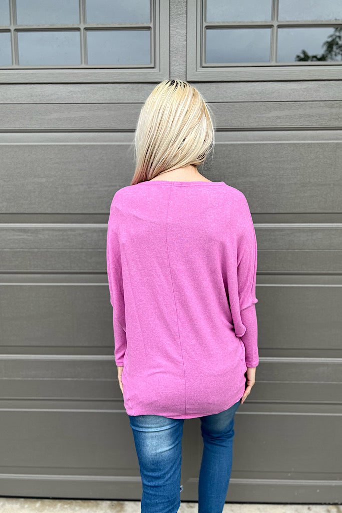 New Pink Dolman Long Sleeves Brushed Knit Top
