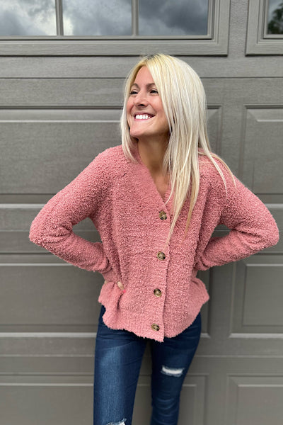 Soft Fuzzy Button Down Cardigan-SALE