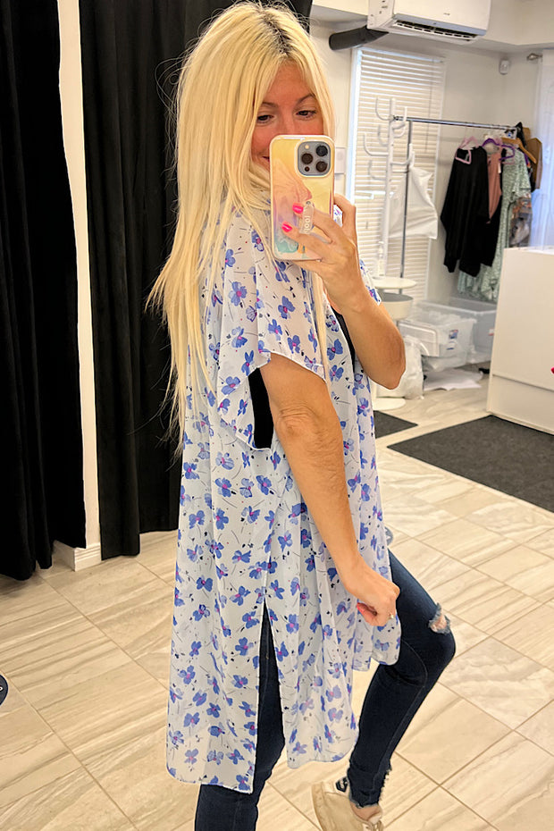 Lace Faves Blue Floral Classy Kimono-SALE