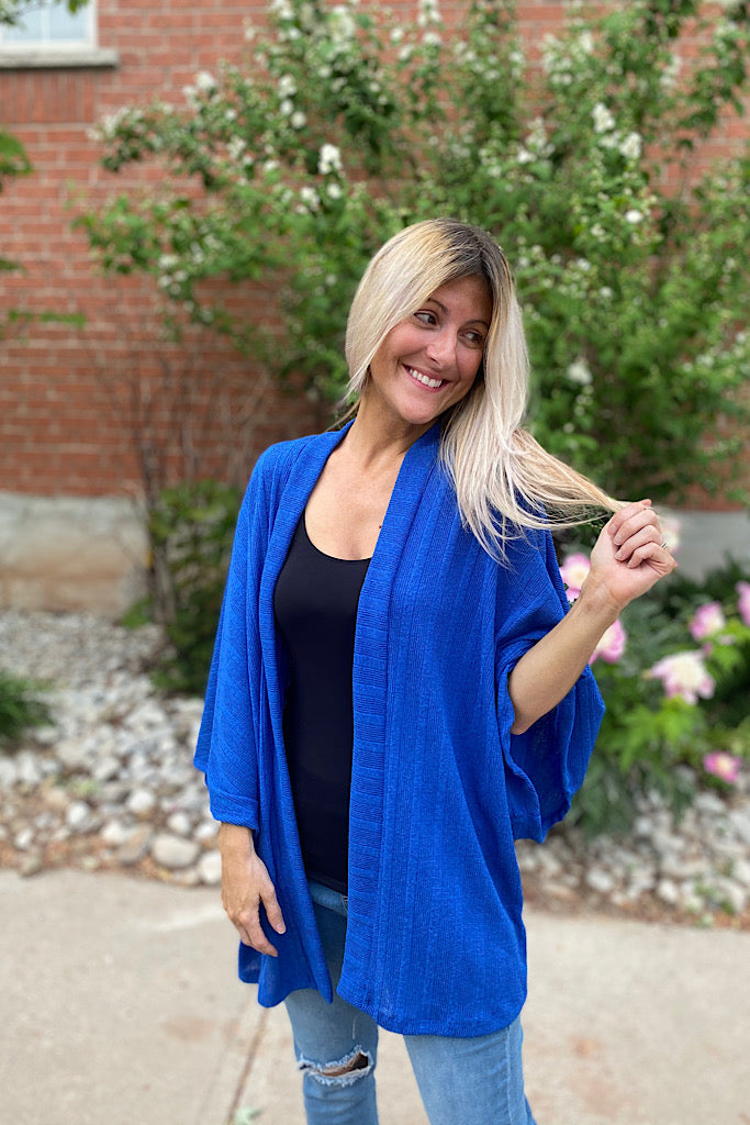 Royal Blue Dolman Sleeves Summer Textured Knit Cardigan