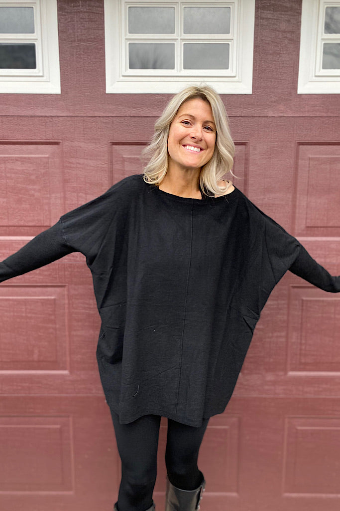 Cashmere Feel Black Oversized Cut Out Detail Sweater