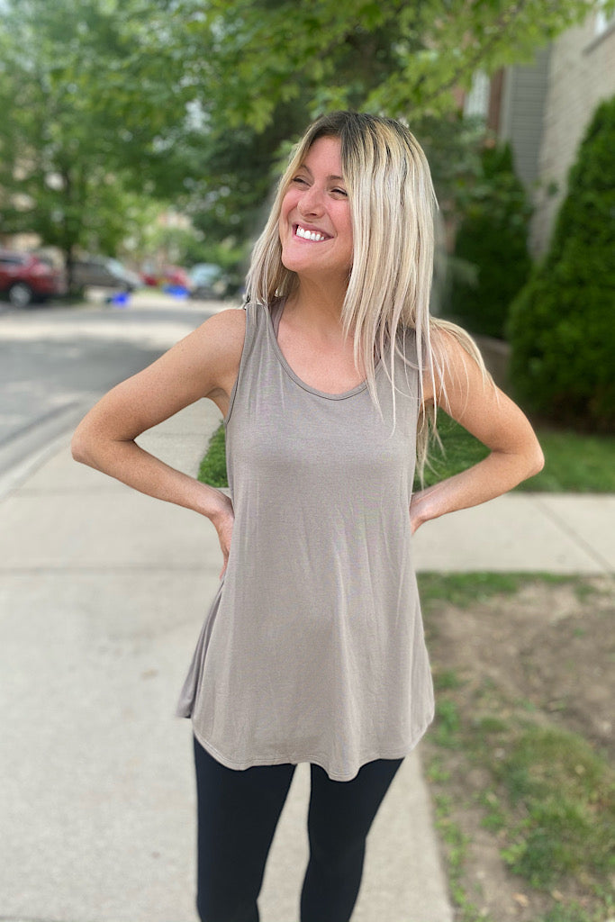 Taupe Classic Solid Sleeveless Top-SALE