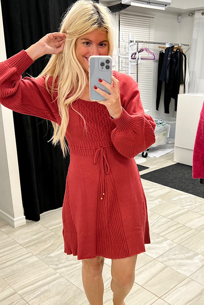 Pretty in Spice Cable Knit Sweater Dress-SALE