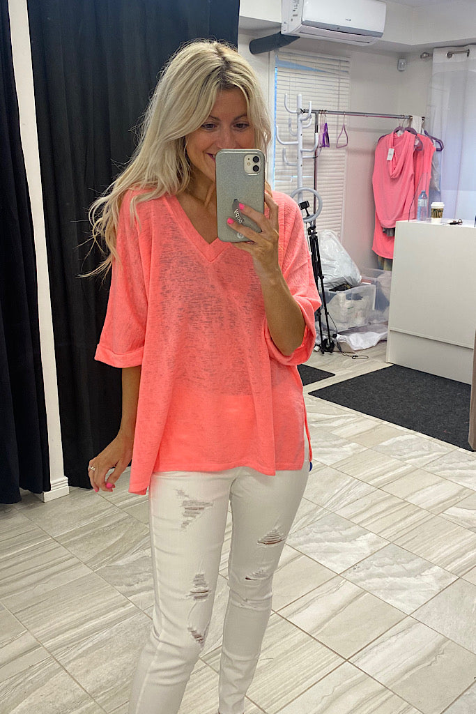 Candy V Neck Cuffed Sleeves Soft Knit Top