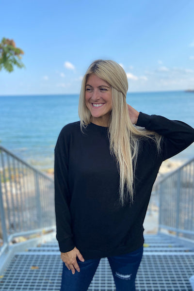 Soft Brushed Black Knit Pullover Top