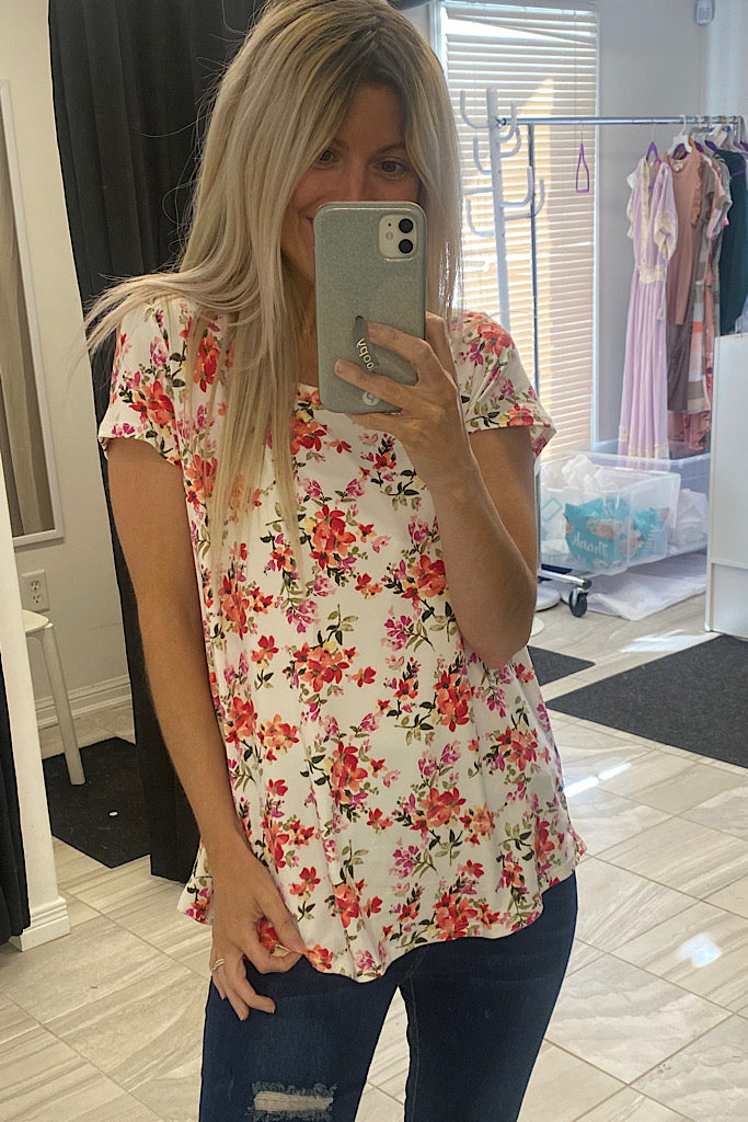 Ice Cream Date Ivory Floral Short Sleeve Top