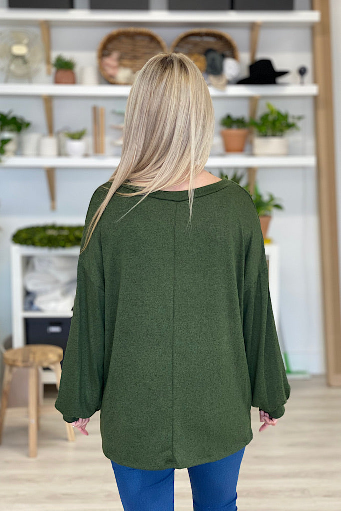 Two Tone Pullover Top-Olive-Promo Line