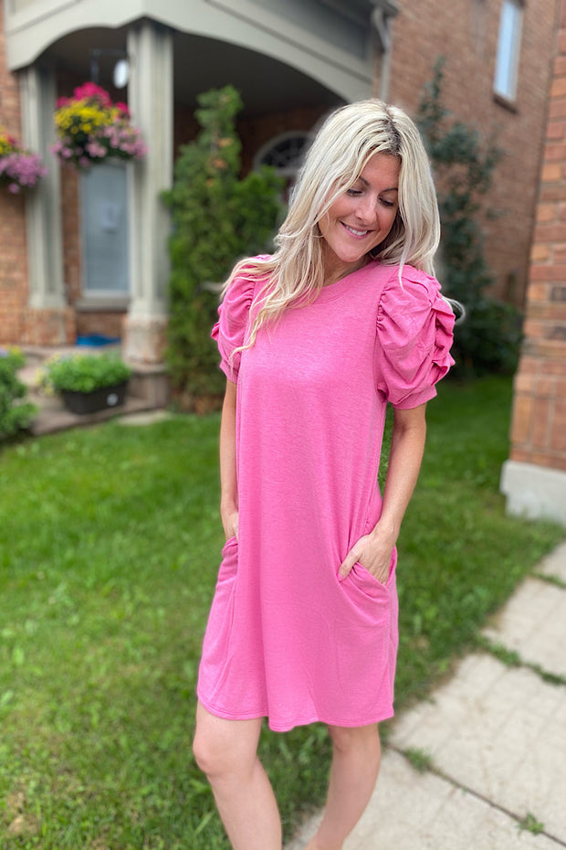 Pre Order Patio Season Short Sleeves Fuchsia Dress