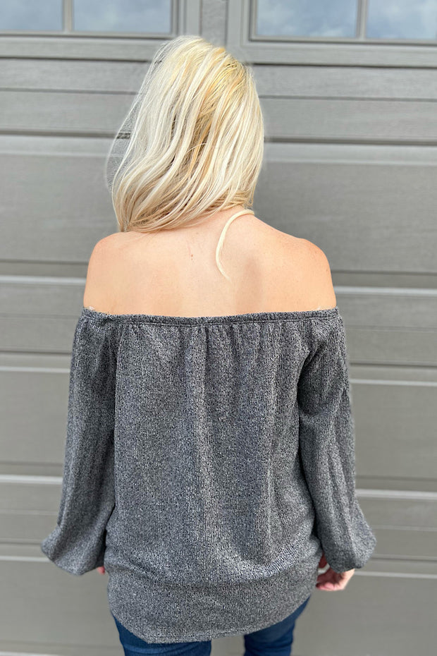 Charcoal button Off The Shoulder Top