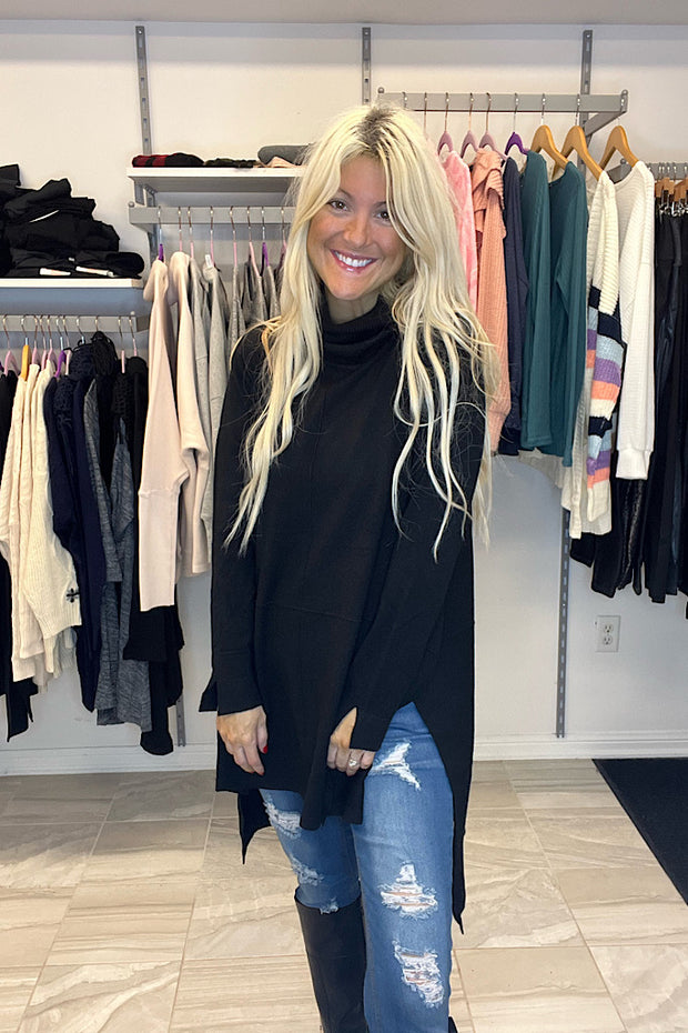 Mia Black Oversized Elite High-Low Turtle Neck Tunic