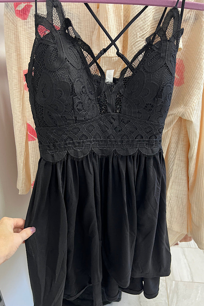 Black Cindy Crochet Lace Cami-SALE