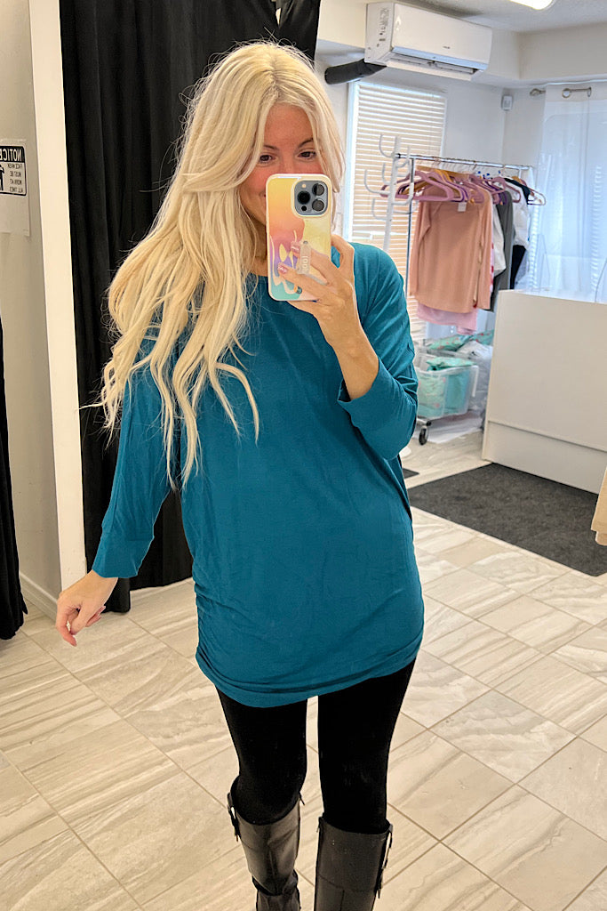 Cozy Soft Teal Boat Neck Dolman Sleeve Top-SALE