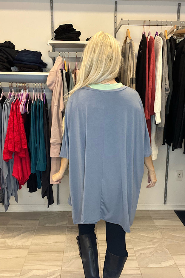 Terra Cement Blue Boho Half Sleeve Poncho-Promo