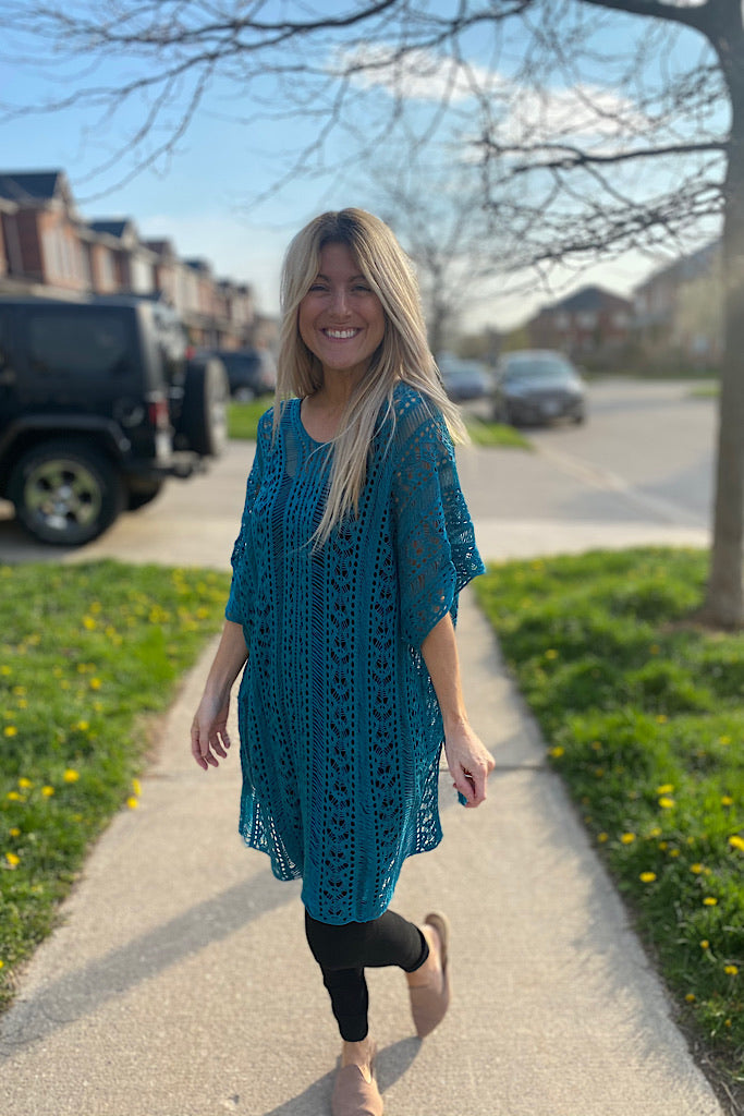 Teal Knitted Boho Style Cover Up