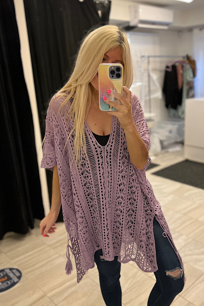 Purple Knitted Boho Cover Up Top