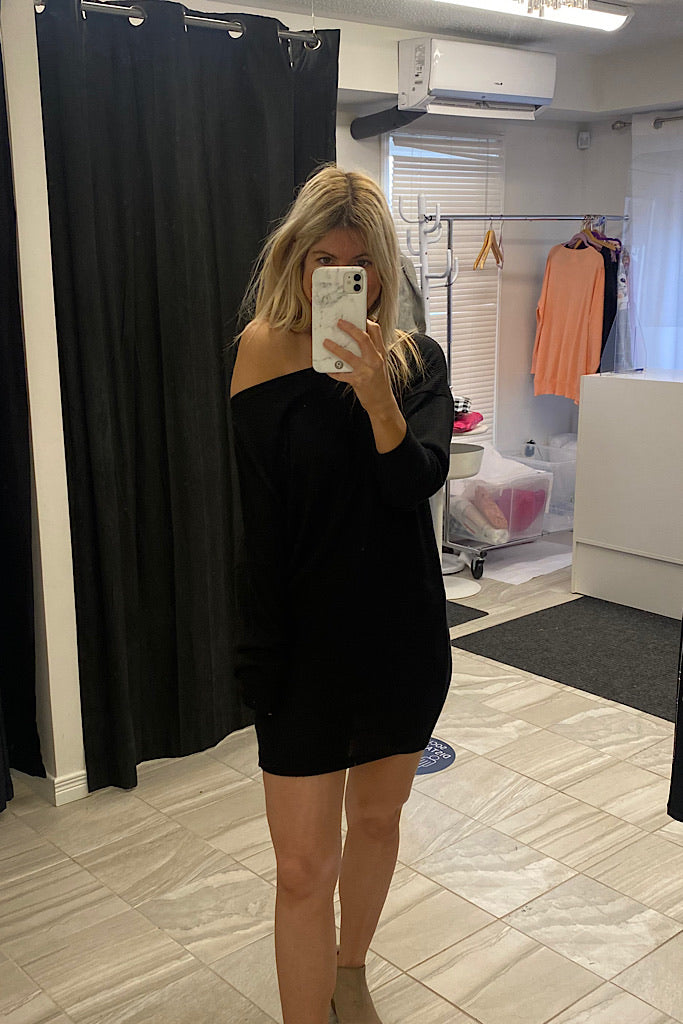 Sophia Black Off One Shoulder Tunic Dress