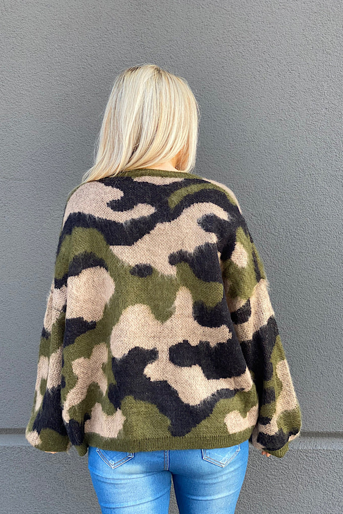 Soft Fuzzy Camo Sweater