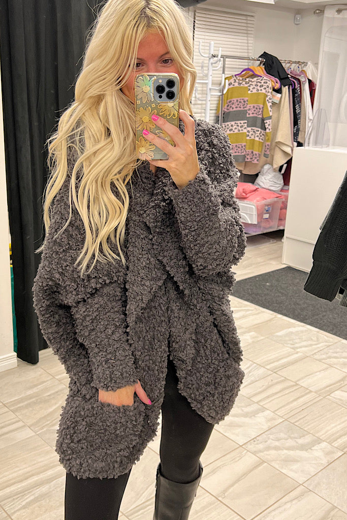 Charcoal Luxe Oversized Fluffy Cardigan