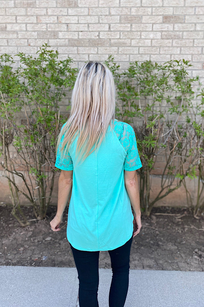 Pretty In Mint Lace Short Sleeve Top-Promo