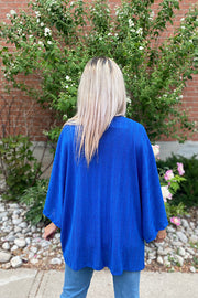 Royal Blue Dolman Sleeves Summer Textured Knit Cardigan