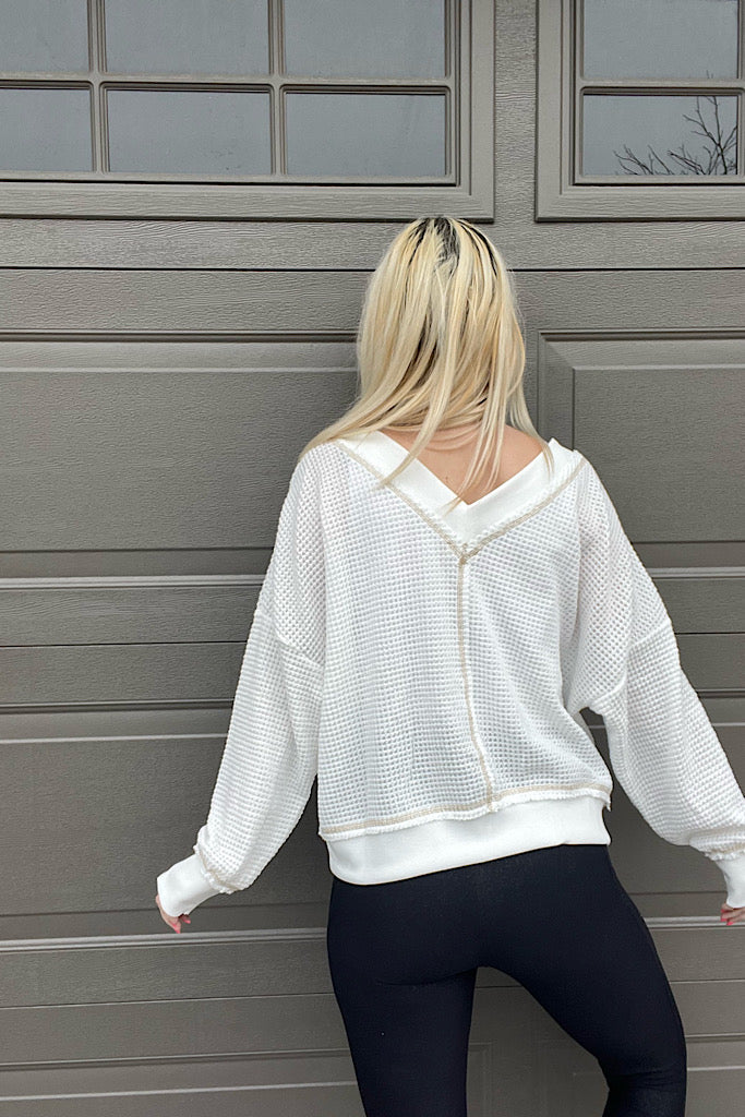 The Heather White Waffle Top