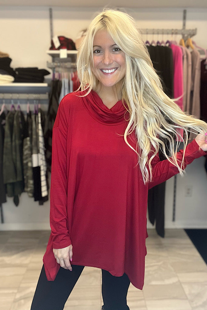 Red Holiday Boho Cowl Neck Top