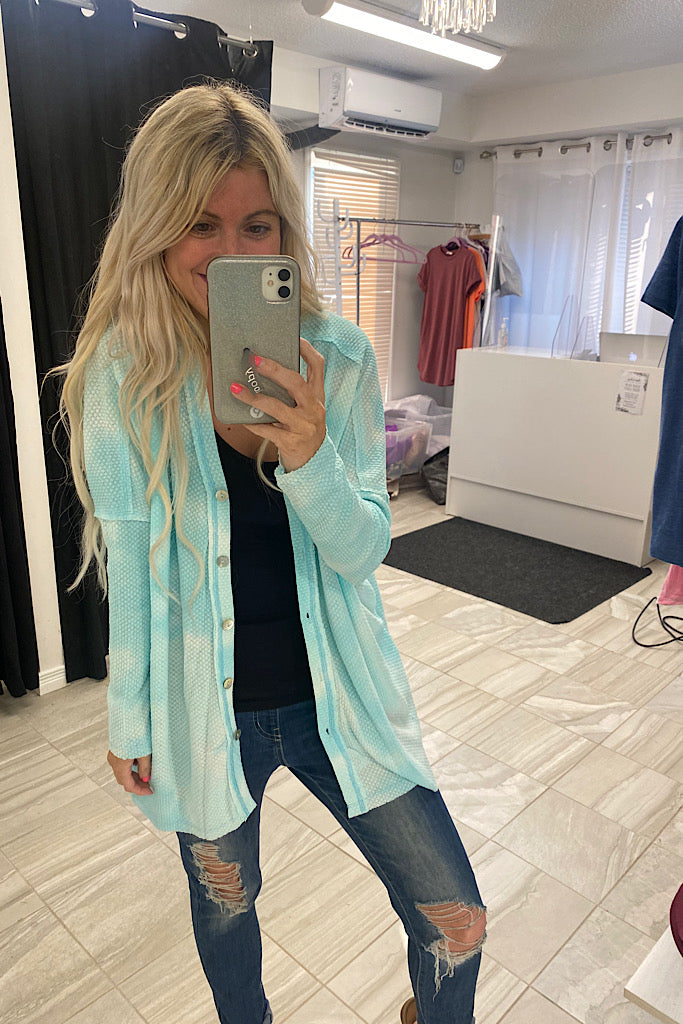 The Hailey Aqua Tie Dye Cardigan