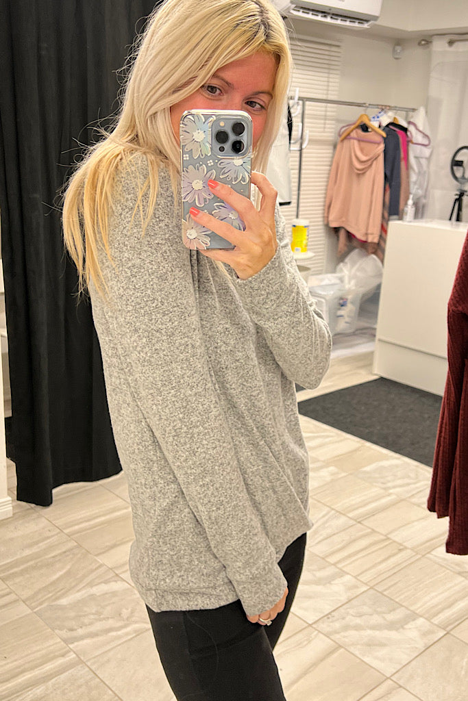 The Jules Soft Grey Knot Hood Top