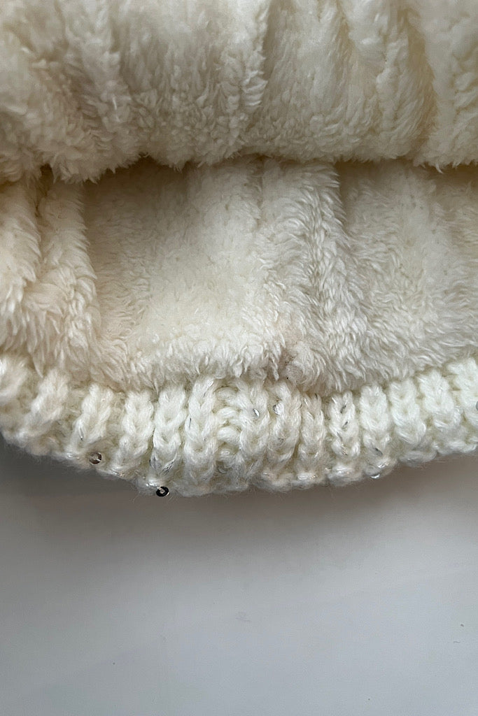 White Knit Sweetness Glitter PomPom Hat-SALE