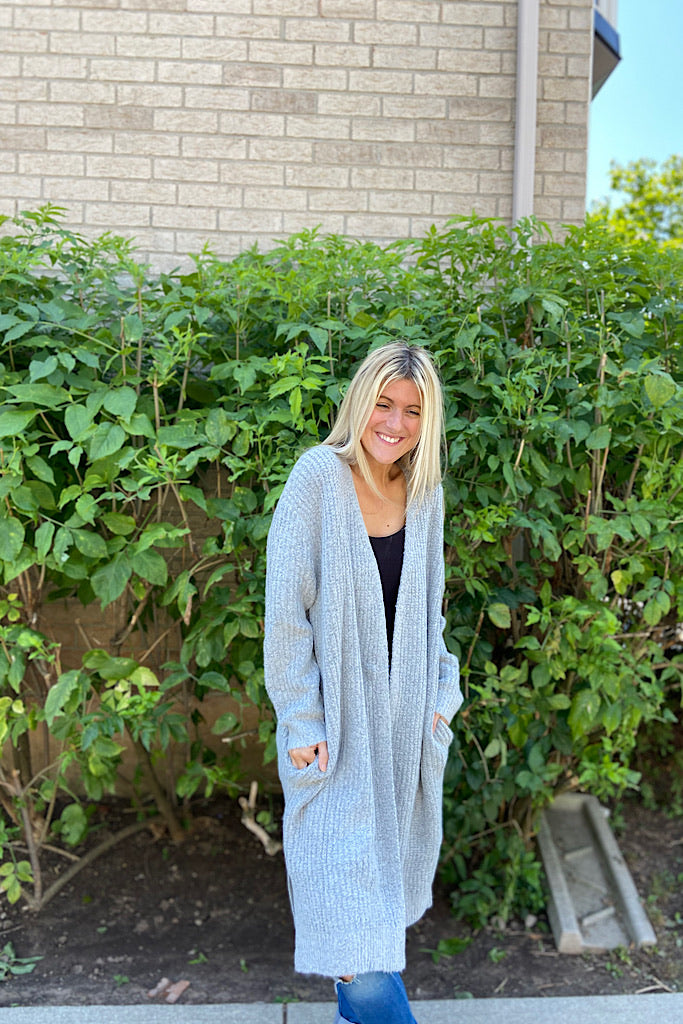 Grey Forget Me Not Chunky Knit Duster