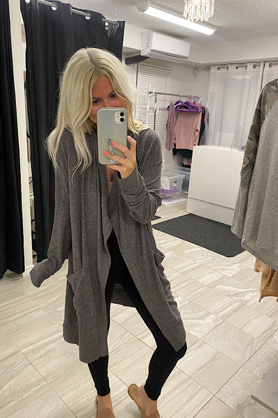 Charcoal Boho Pocket Cardigan