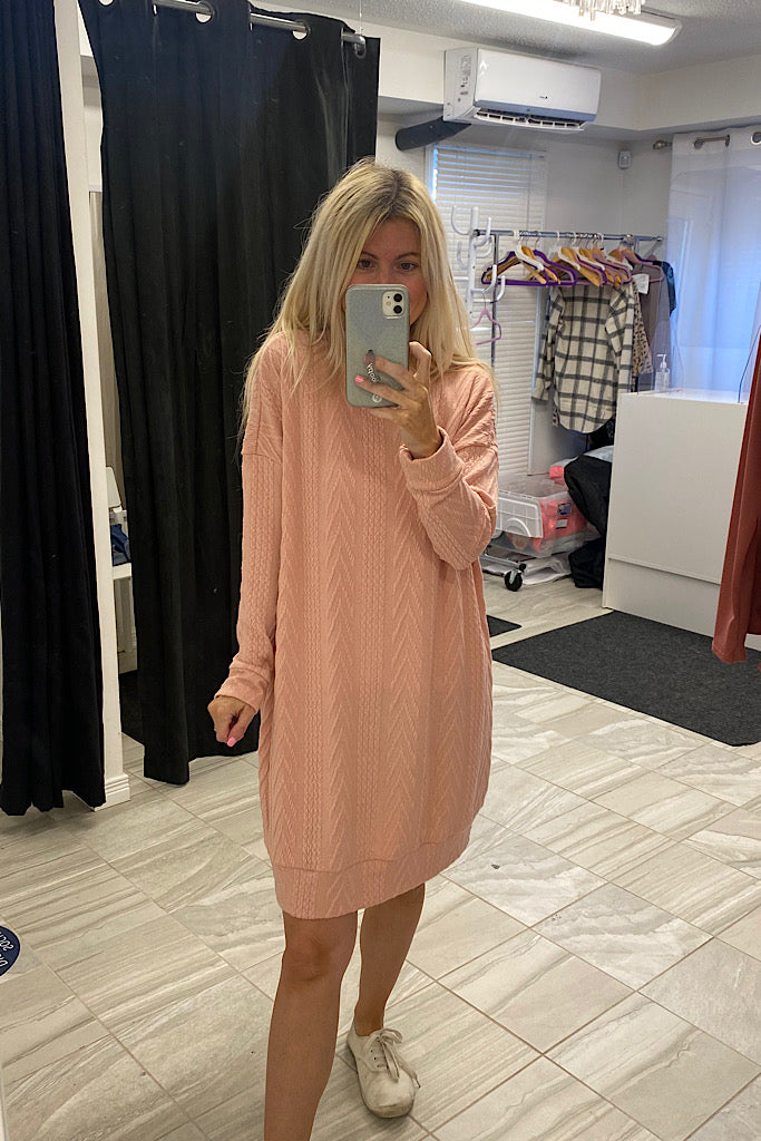 Making Me Blush Pink Cable Knit Shift Dress-SALE