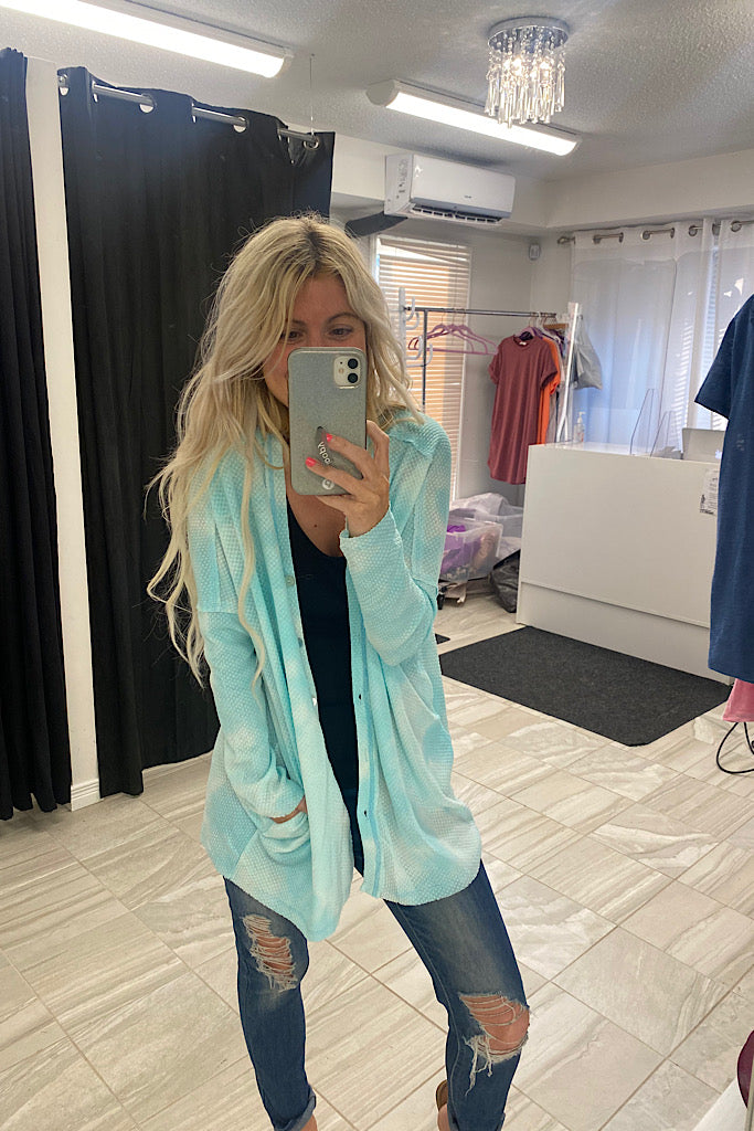 The Hailey Aqua Tie Dye Cardigan