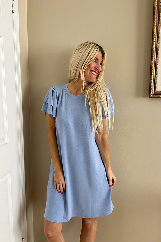 Denim Blue Georgia Flutter Sleeve Dress