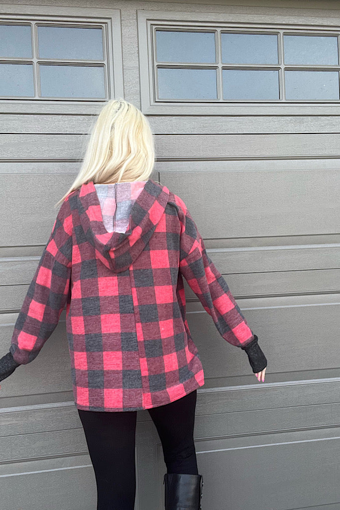 Mya Buffalo Plaid Pocket Pullover Hoodie-SALE