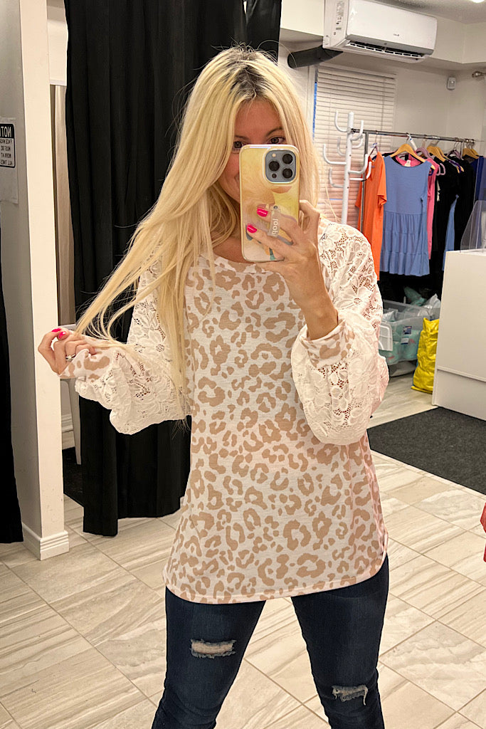 Taylor Animal Print Lace Sleeve Top