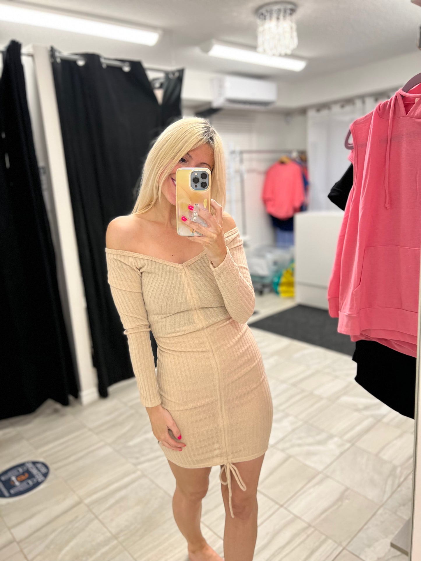 Taupe Fitted Bodycon Flirty Dress-SALE