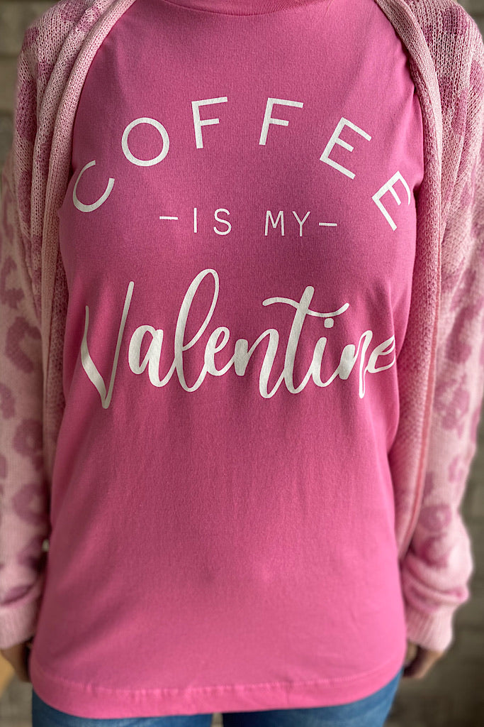 Coffee is My Valentine Graphic T-Shirt-Pink