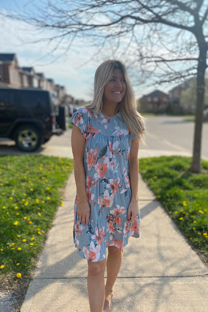 Baby Blue Floral Beauty Tiered Dress