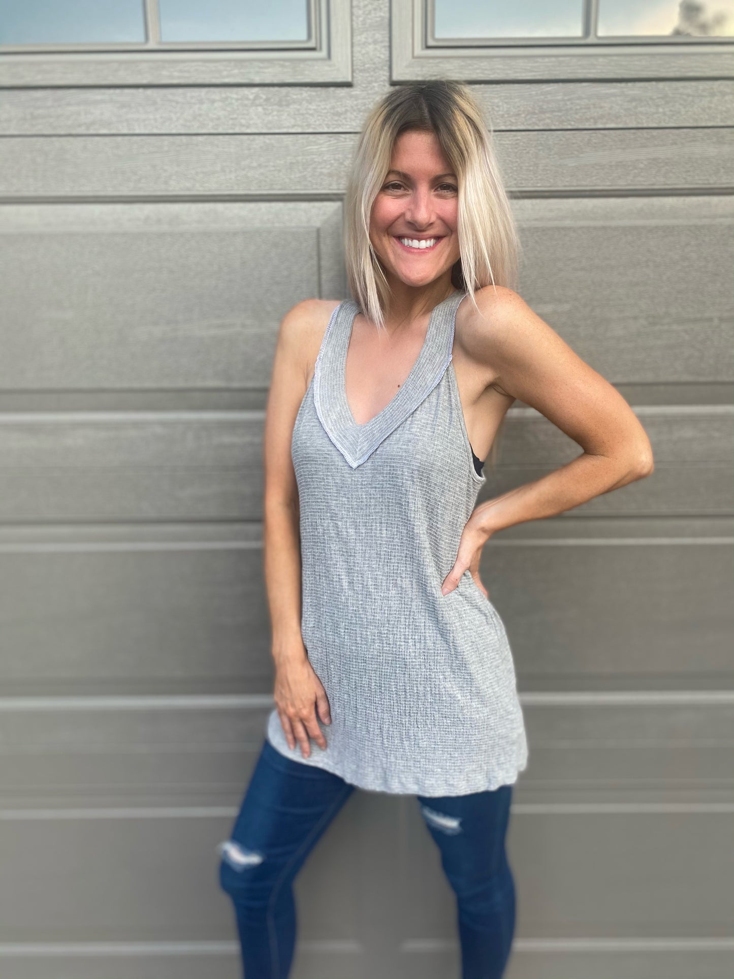 Summer Grey V-Neck Tank-SALE